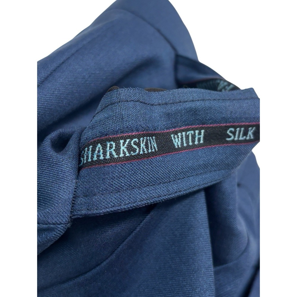 NEW vtg Bespoke Tailored 32x30 Blue Sharkskin Silk Pants Trousers Wide Leg Pleat - Picture 7 of 10